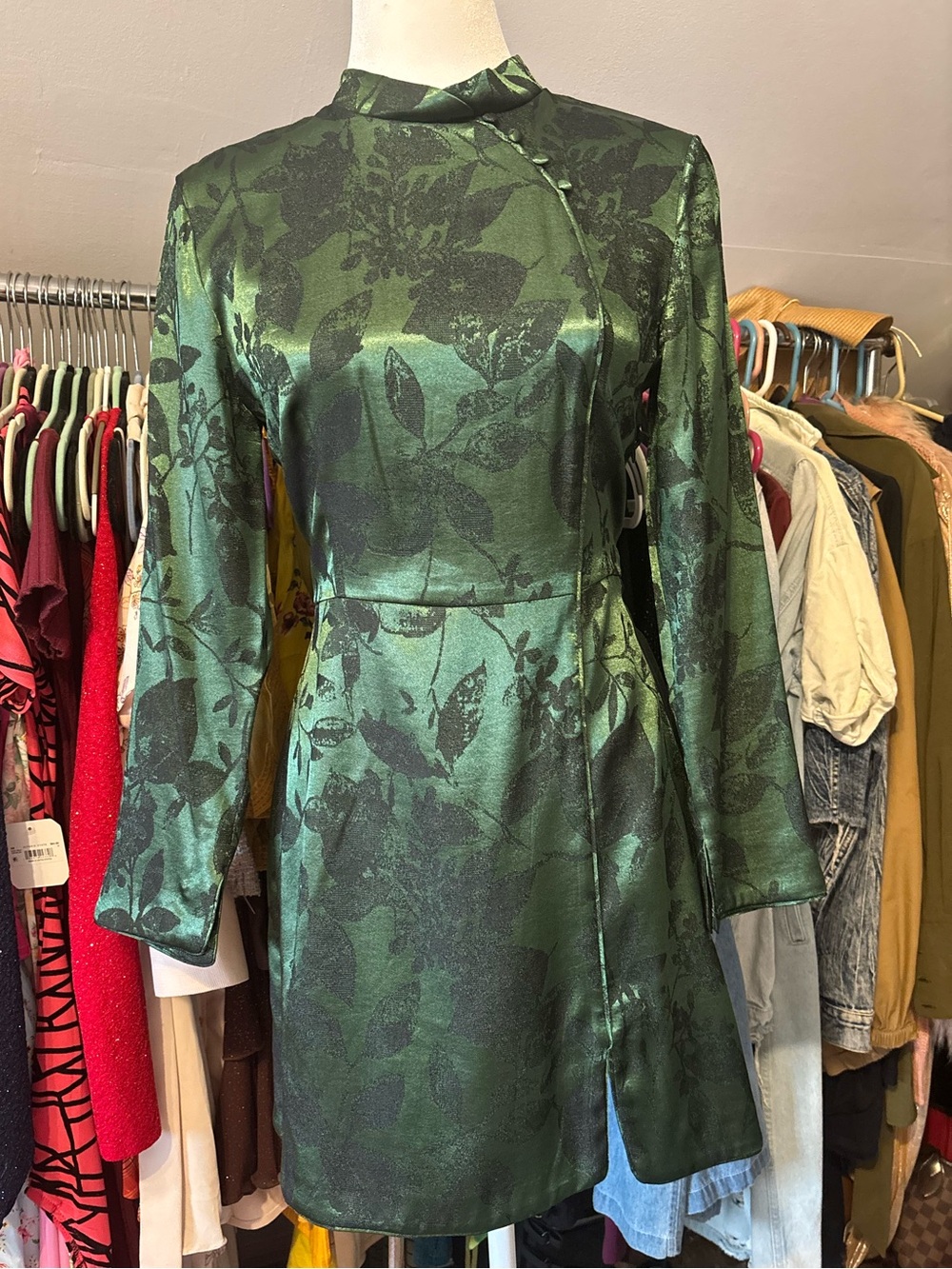Zara Emerald Green Floral Satin Dress